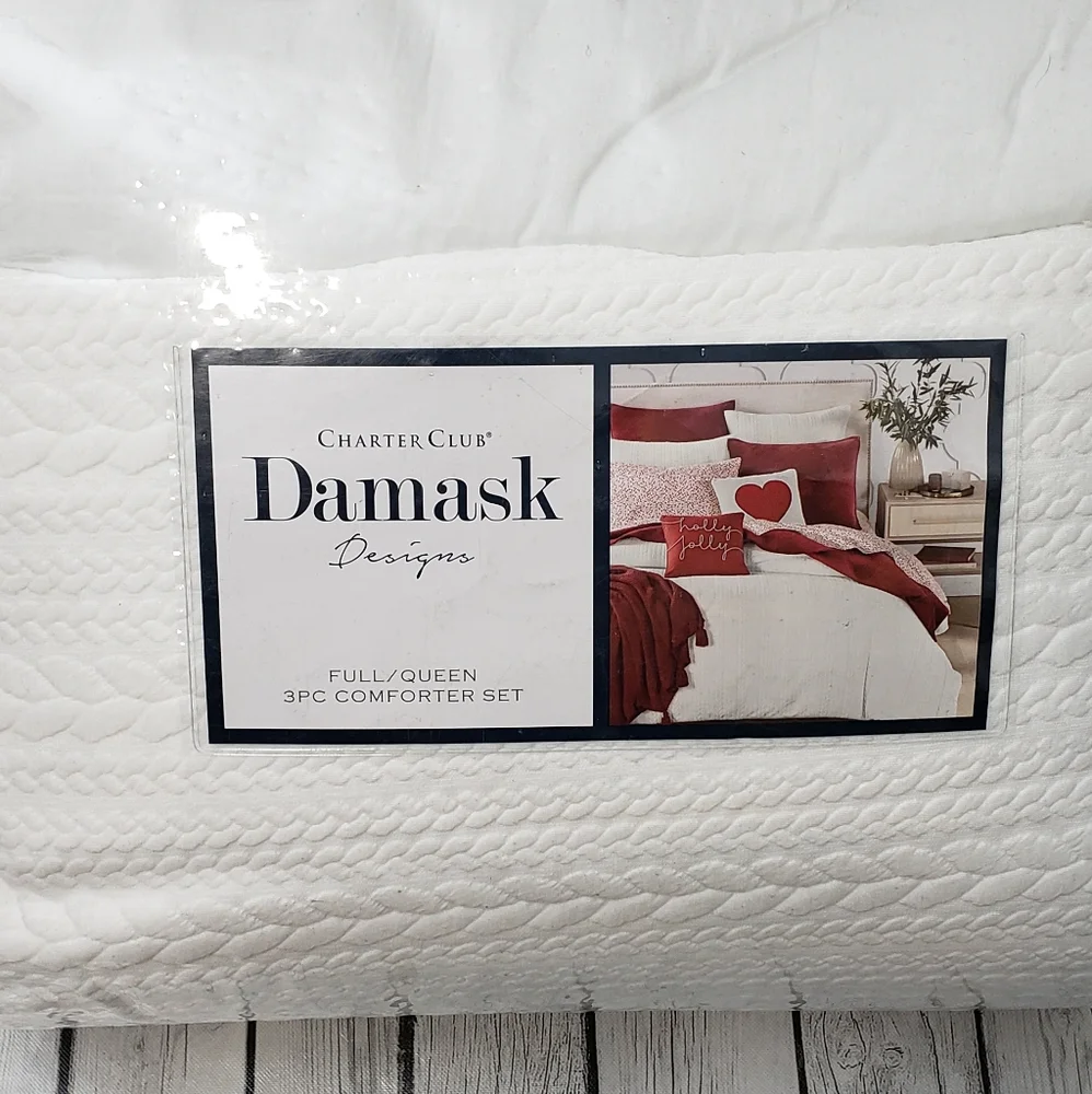 💲FLASH💲SALE💲DAMASK Cable Knit 3-Pc. Comforter Set, Full/Queen